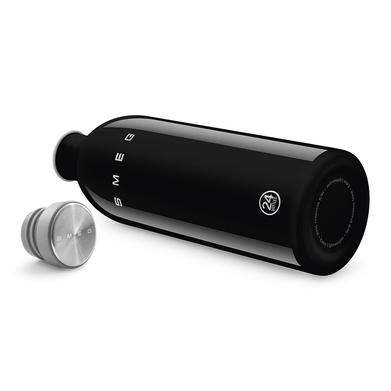 Smeg x 24Bottles Urban Bottle, Borraccia Classica 1 litro WBF02BL, in Acciaio Inox Alimentare 18/8, Non Termica, Chiusura Ermetica, Nero