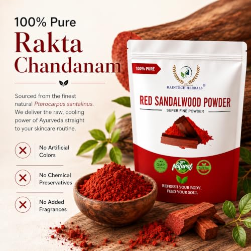 Image of Pure Red Sandalwood Powder for Face (200g) - Natural Lal Chandan /Rakta Chandanam Face Pack for Glowing Skin, Sun Tan Removal & Acne Spot Care - Unisex Skincare