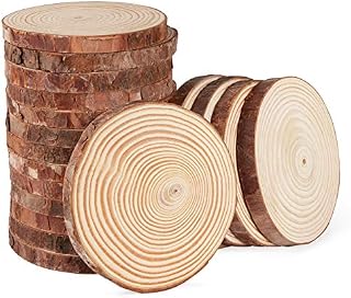 Wood Slices, 28Pcs 9-10cm Natural Wooden Circles Unfinished Log Slices for DIY Crafts Wood Burning Wedding Decorations Christmas Ornaments Coaster Wall Decor