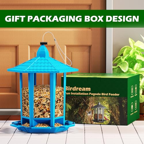Birdream 2 Pack Bird Feeders for Outdoor Hanging, Retro Pagoda Design Fun Installation Bird Feeders, Attracting Wild Birds Chickadees Goldfinches Cardinals Finches and Sparrows - Blue by Birdream - Used condition - Image 5