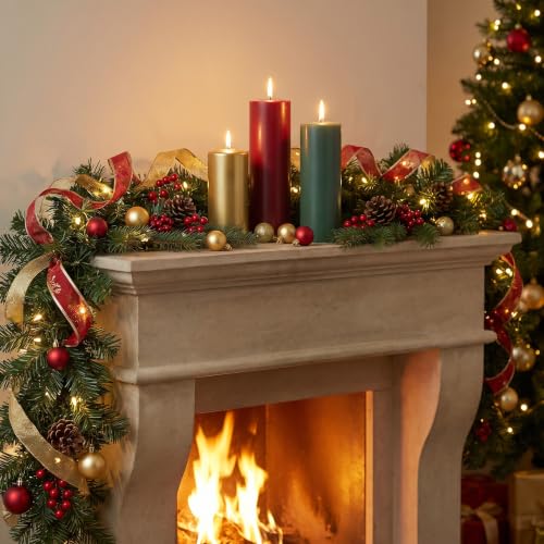 Image of Conelist 3 Pack Christmas Pillar Candles Set Red Green and Gold 3 Sizes | Unscented Dripless Christmas Candles, 4in 5in 6in Smokeless Holiday Candles for Gift Dinner Centerpieces Party Decoration