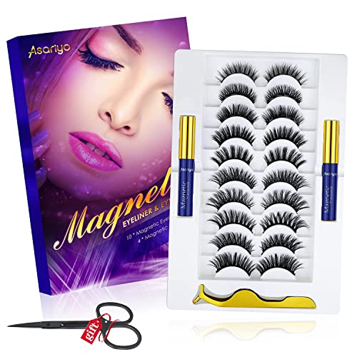 Magnetic Eyelashes, Magnetic Eyelashes Mink With Eyeliner Kit, Fluffy Natural Look Lashes Magnetic [10 Pairs]