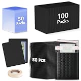 DEDC 200 Packs Trading Cards Shipping Protectors 100 Packs Cards Protector Shipping 50 Pcs Top Loaders 50 Pcs Black Bubble Mailers 5x 6" for Trading Card and a Tape Card Ship Bundle (Black)
