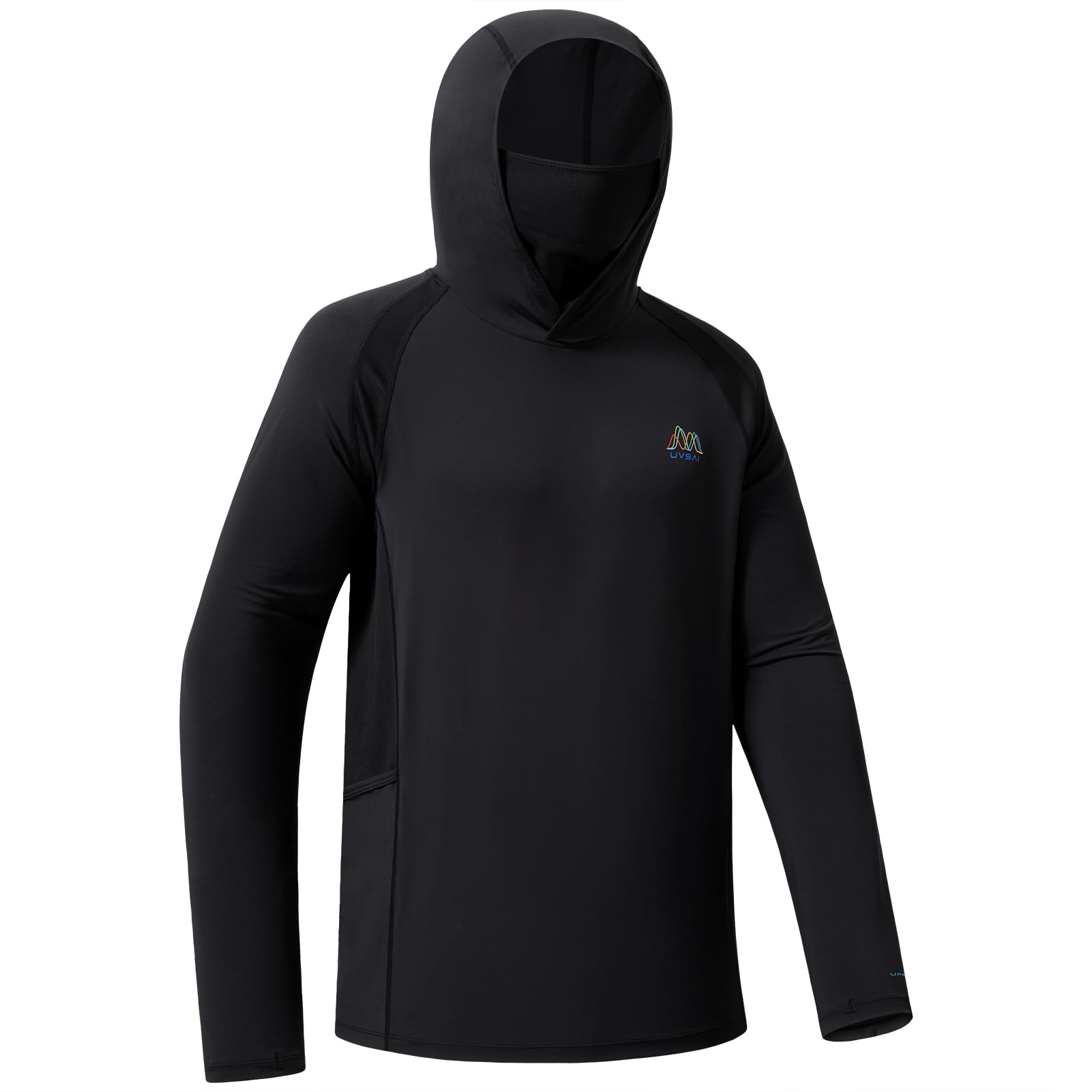 Mens UPF 50 Hoodie Shirt with Mask Long Sleeve Permanent UV Sun Protection Neck Gaiter Performance T for Outdoor product thumbnail 3