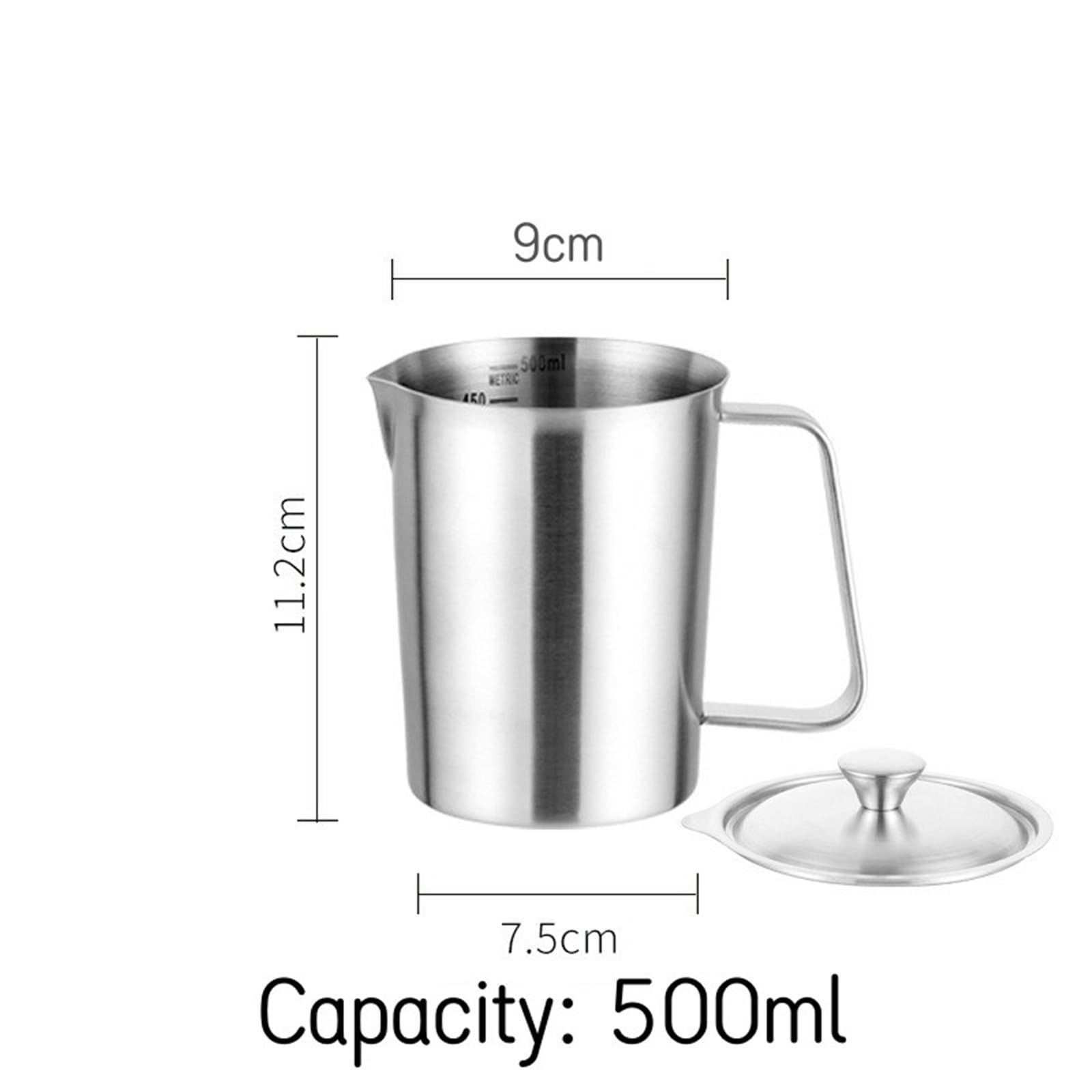 Taza medidora de acero inoxidable gruesa con tirador escala, taza flores, jarra té, práctica cocina gran capacidad, 2 uds Para café(500ML With Lid)