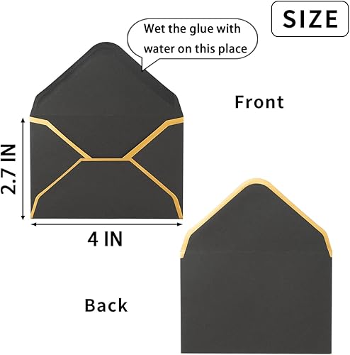 Miniatura 2 de Paquete de 200 sobres pequeños coloridos con borde dorado para tarjetas de notas en blanco, tarjetas de regalo de negocios, 4 x 2.7 pulgadas (negro)