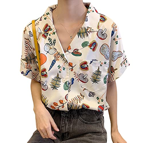 BXCNCKD Harajuku Shirts Spring Summer Blouse Mushroom Shirt Cottagecore Clothing Mushroom Button Shirt