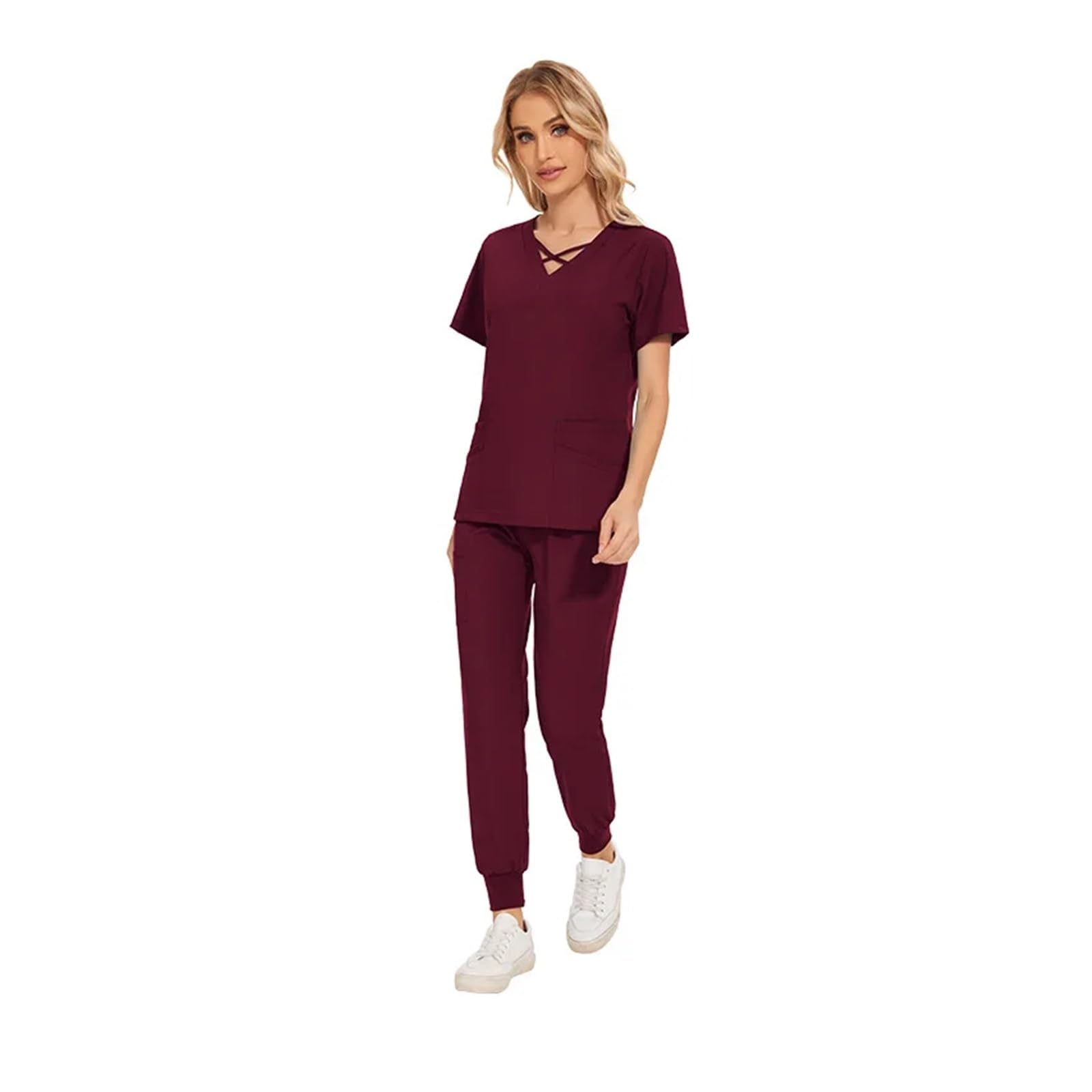 Pijama Enfermera Mujer Conjuntos de Batas Ajustadas for Mujer, Uniformes médicos, Batas quirúrgicas, Accesorios for Enfermeras, salón Dental, SPA, Traje for el Trabajo(Wine Red,XXL)