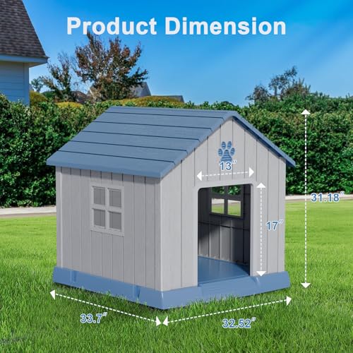 Dog House Indoor Outdoor for Small to Large Sized Dogs Resin Outdoor Dog House with Ventilation Puppy Shelter with Elevated Floor, Easy to Assemble, Blue - Image 4
