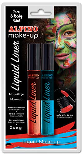 Alpino - Blister Maquillaje 2 Liquid Liner Azul &Amp; Rojo En Oferta Alpino Maquillaje Liquid Liner Azul Y Rojo Con Aplicador | Pintura Hipoalergénica Facial Y Corporal Azul Y Rojo | Pintura Al Agua Para La Cara | Pintacaras Para Disfraces, Carnaval Y Halloween