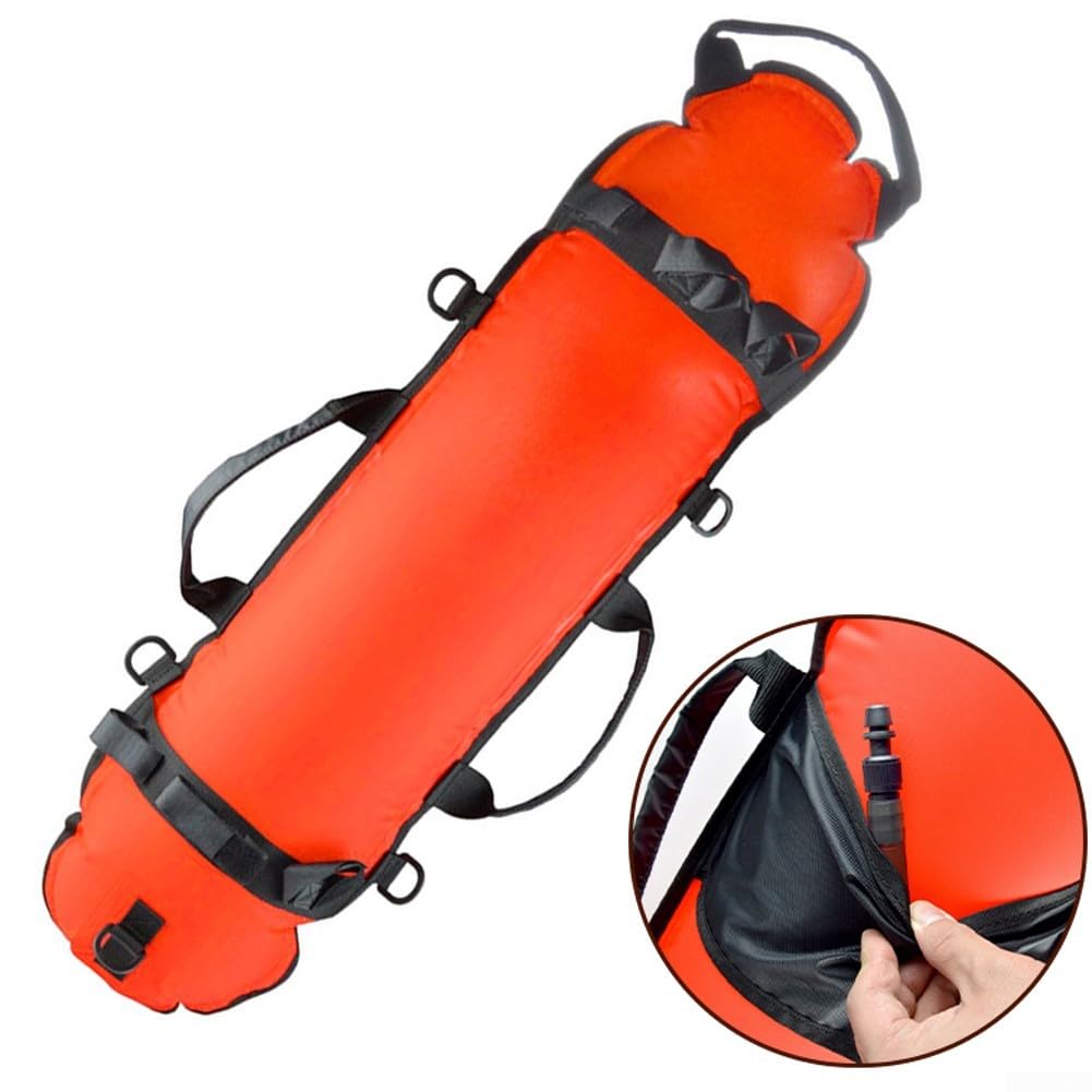 Galleggiante arancione per immersioni subacquee con bandiera per pesca subacquea e caccia, boa di sicurezza gonfiabile con 5 anelli a D e 3 supporti per fucile, include corda da 20 m e bocchino esteso