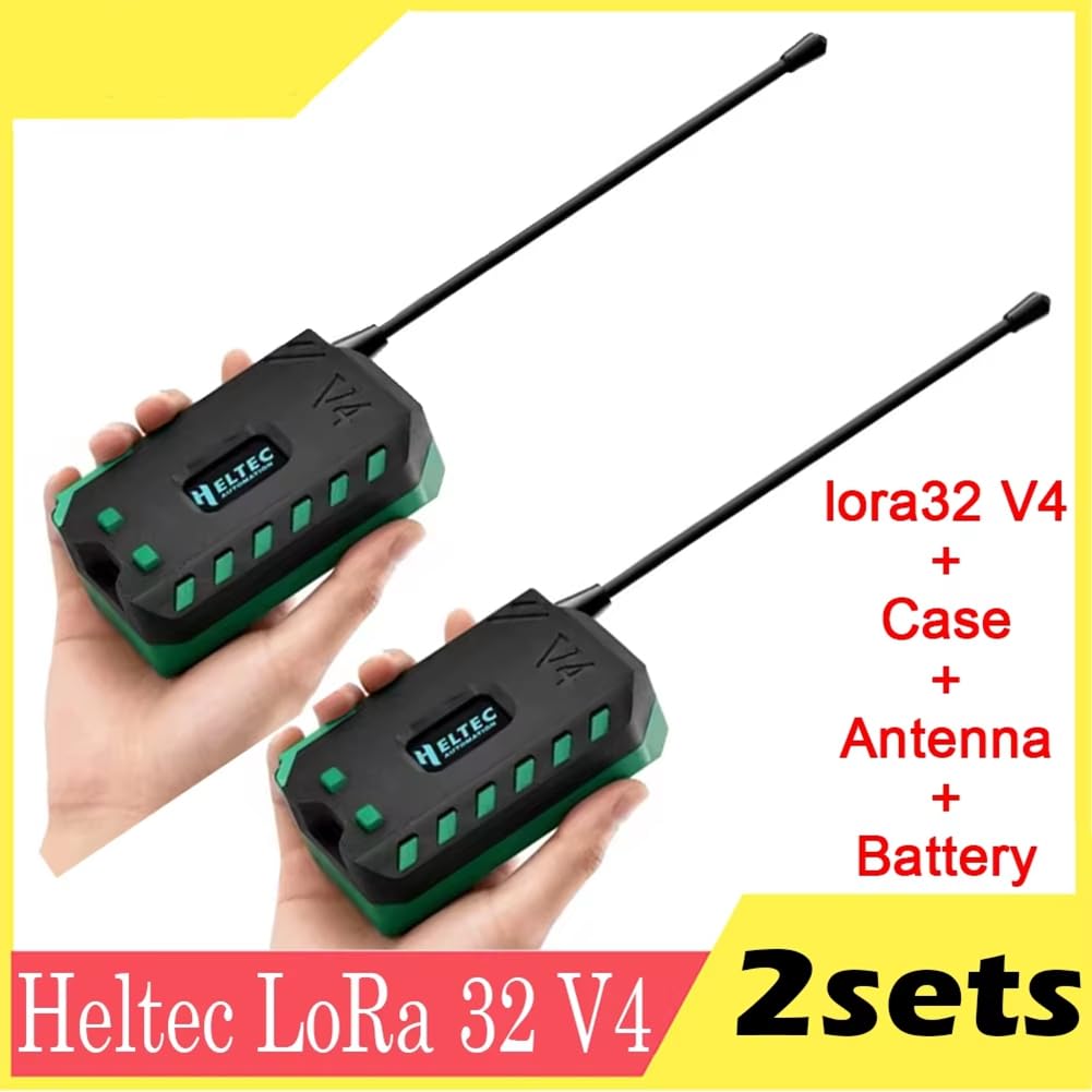 2 Kits Heltec LoRa32 V4 Meshtastic avec Carte + Batterie + Boîtier WiFi BLE SX1262 Lora OLED, Réseau Mesh Solaire, WiFi Lora BLE Basse Consommation