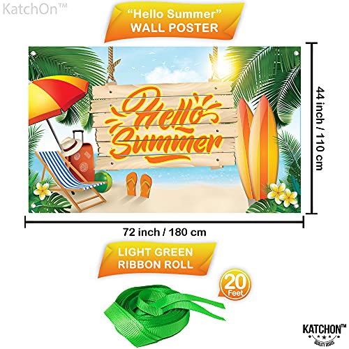 Image of KatchOn, Hello Summer Backdrop Banner 72x44 Inch - Tropical Beach Party Decorations, Pool Party Decorations, Hawaiian Luau Party Decorations, Summer Party Decorations, Summer Theme Party Decor