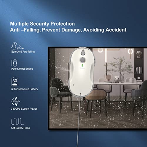 Image of Tosima W3 Window Cleaning Robot - Dual Direction Auto-Spray Smart Window Cleaner with Triple Safety System, Smart Navigation, Remote Control, for All Smooth Surfaces, with 12 Rags, White
