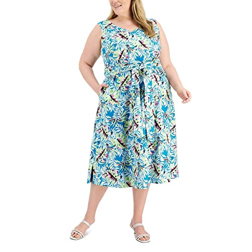Robe midi en lin mélangé Anne Klein avec imprimé floral raffiné