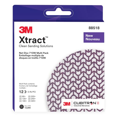 Image of 3M Xtract Net Disc 710W, 5 in, 12 Piece Multi-Pack Hook and Loop Sanding Discs, 80+, 120+, 180+, 220+, 240+, 320+, Virtually Dust-Free, Assorted Grades, 66584