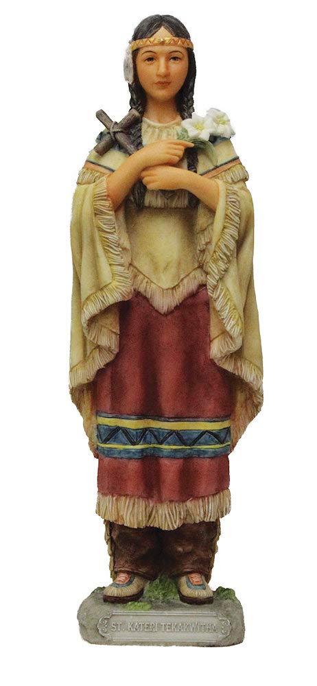 8" St. Kateri Tekakwitha Statue, Hand Painted Veronese Resin