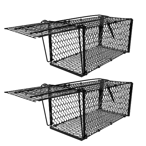RAT CATCHER SPRING CAGE TRAP HUMANE LARGE LIVE ANIMAL RODENT INDOOR OUTDOOR CATCH LIVE MICE & RATS INDOORS OUTDOORS TRAPS REUSUABLE LARGE MOUSE SQUIRREL TRAPS (Two Traps)