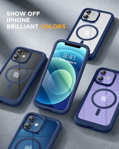 Image of Miracase Glass Series Designed for iPhone 12 /12 Pro 6.1 Inch, Upgrade Full-Body Magnetic Case with Built-in 9H Tempered Glass Screen Protector, with Camera Lens Protector, Magnetic Blue