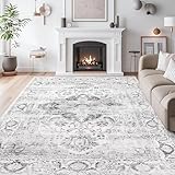 xilixili 8x10 Area Rugs for Living Room, Machine Washable Non Slip Vintage Rug, Non-Slip Stain Resistant, Large Soft Home Decor Rug for Bedroom Dining Room (Ivory/Gray,8'x10')