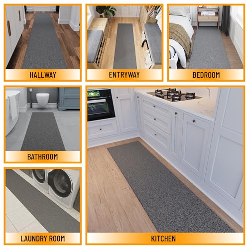 Tapete corredor shag gris 2' x 16' con base antideslizante miniatura 3