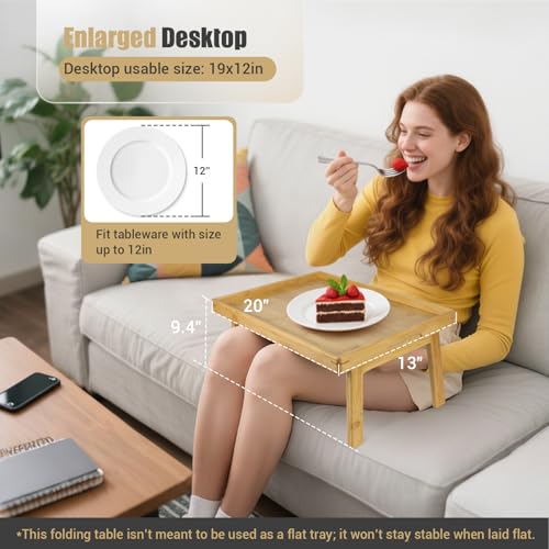 Image of Large Bed Table Tray with Support Bar and Foldable Legs, Bamboo Breakfast Food Trays Table for Bed Sofa Eating and Laptops, TV Lap Tray Table on Couch (Applied for Invention Patent)