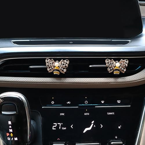 Image of ORIESSE 2pcs Yellow Bee Car Air Freshener Vent Clips,Cute Bling Bee Car Accessories for Women,Girly Pearl Dashboard Decorations