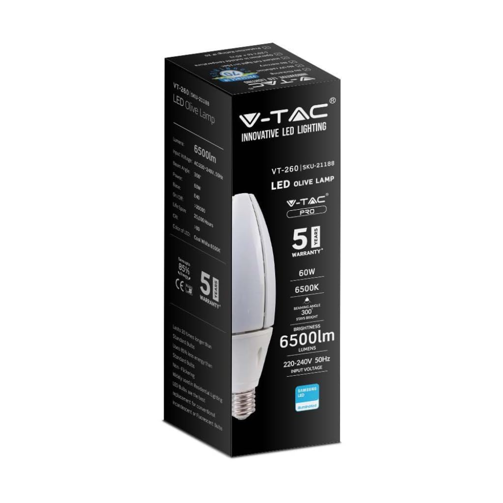 Ampułka LED V-TAC PRO VT-260 60W puce Olive Samsung SMD E40 Blanc Froid 6400K - SKU 21188