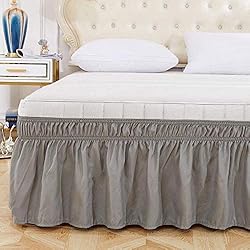 Falda De Cama Ikea Falda de Cama de poliéster elástico con Volantes Fácil Ajuste Tapa Abierta Cenefa (Color : Gray, Size : 90X190+38)