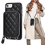 Bocasal Crossbody Wallet Case for iPhone SE 2022/SE 2020/8/7, RFID Blocking PU Leather Zipper Handbag Purse Flip Cover, Kickstand Folio Case with Card Slots Holder Wrist Strap Lanyard 4.7 Inch (Black)