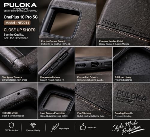 Image of PU Leather Phone Case for one Plus 10 pro 5g with Stitching Detail, Dark Brown