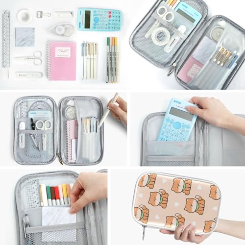 Image of Shiba Inu Dog Cartoon Marble Pencil Bag Case Zipper Pencil Holder Organizer Stationary Pen Bag Cosmetic Makeup Bag Pouch Purse for School Office Supplies