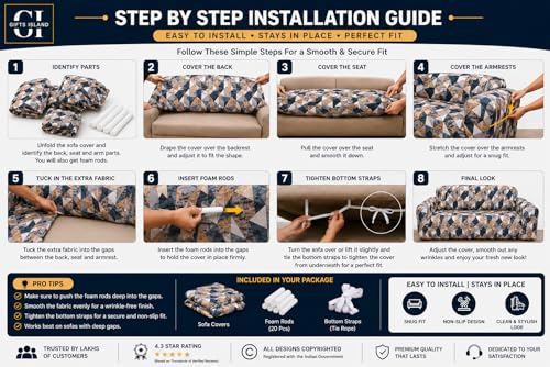 Image of Gifts Island Sofa Cover 3 Seater and 2 Seater Fully Covered Universal 5 Seater Sofa Cover Non-Slip Sticky Elastic Stretchable Sofa Set Slipcover Protector for (3+1+1 Seater) (Antique Prism)