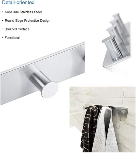 Miniatura 3 de Perchero pequeño para pared, ganchos adhesivos y roscados, acero inoxidable, ganchos de puerta con 4 ganchos resistentes para abrigos, sombreros,