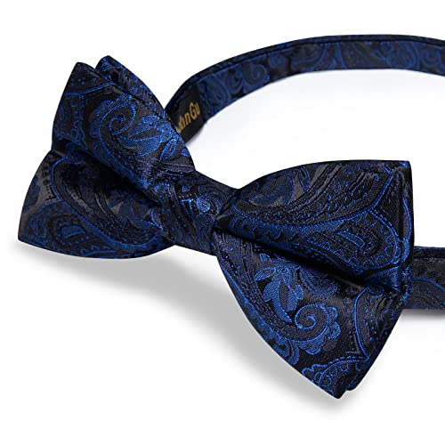 Image of DiBanGu Paisley Pre-Tied Bow Ties for Men Silk Adjustable Bowtie and Pocket Square Cufflinks for Wedding Party