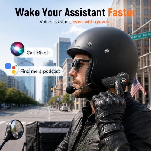 Image of Moman Motorcycle Helmet Headsets Speaker, Hands‑Free Hi-Fi Speakers Dual Noise Cancellation with Loud Sound, Voice Assistant IPX6 Waterproof with RGB FM Radio for All Helmets and Solo Riding (H4P)