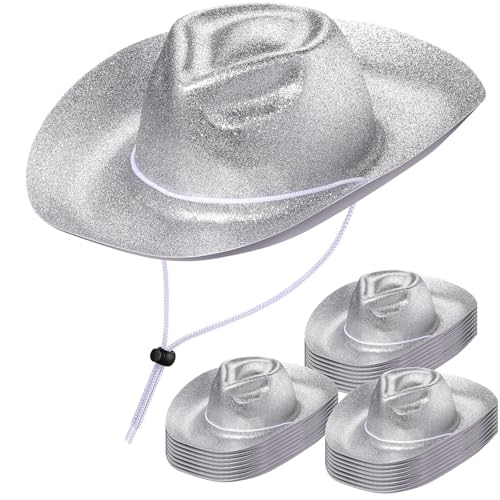 Image of Shyyween 24pcs Sparkly Western Cowgirl Hats for Adult Bulk Glitter Cowboy Hat Adjustable for Men Women Bachelor Western Party