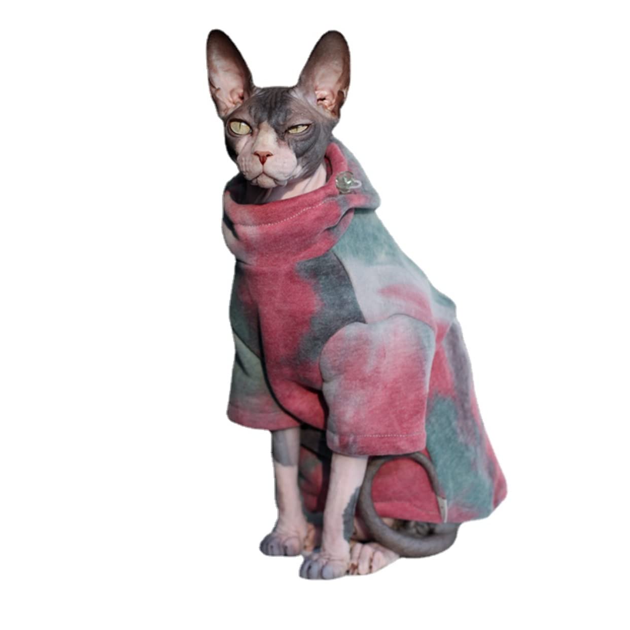 DUOMASUMI Sphynx Cat Clothes Hairless Cat Clothes Devon Rex Clothing Autumn Winter Fleece-Lined Warm Cats Jacket for Small Dog Cat Hoodie (L)