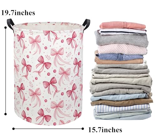Image of Butterfly Baby Laundry Basket Hamper for Nursery Girl Storage Bin Organizer Butterfly Room Decor for Home(Pink Bowknot)