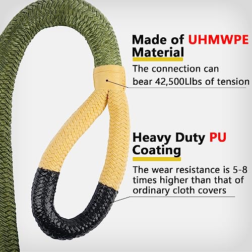 Image of NTR 1-1 /8 inch x 30' Kinetic Recovery Tow Rope (37,480lbs), with 2 UHMWPE Soft Shackles (40,980lbs), Heavy-Duty Offroad Snatch Strap, Vehicle Recovery kit for Jeep car Truck ATV UTV SUV