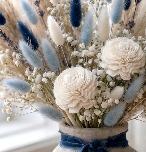 Set de Ramo de Flores Secas Boho 87 Piezas Azul y Blanco miniatura 3