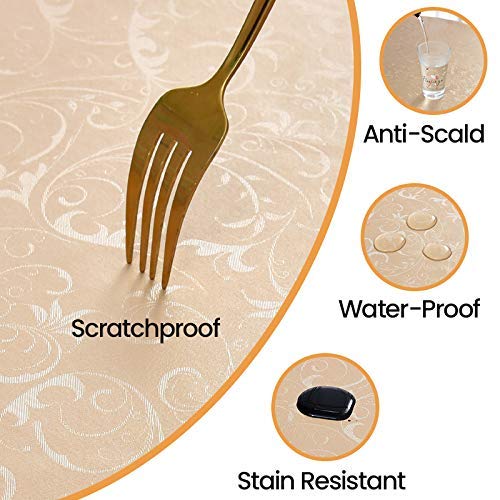 Image of Romanstile Waterproof Vinyl Tablecloth Round, 60 x 60 Inch, Flower Champagne
