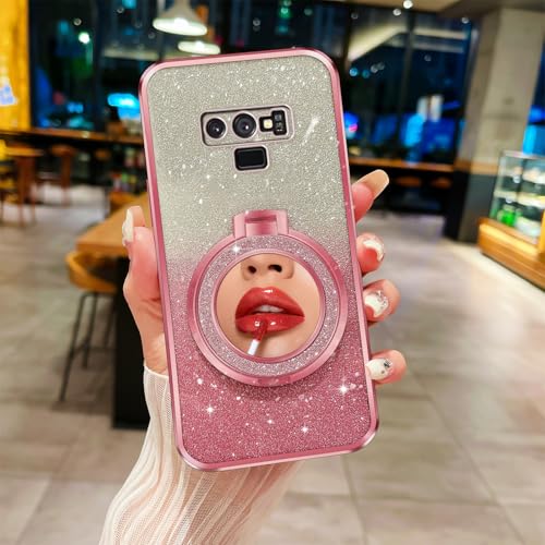 Image of for Samsung Galaxy Note 9 Case, with Lanyard Strap Makeup Mirror Case Magnetic Holder Stand Girls Soft TPU Bumper Protection Cover for Galaxy Note 9 Case (2018) - Rose Gold