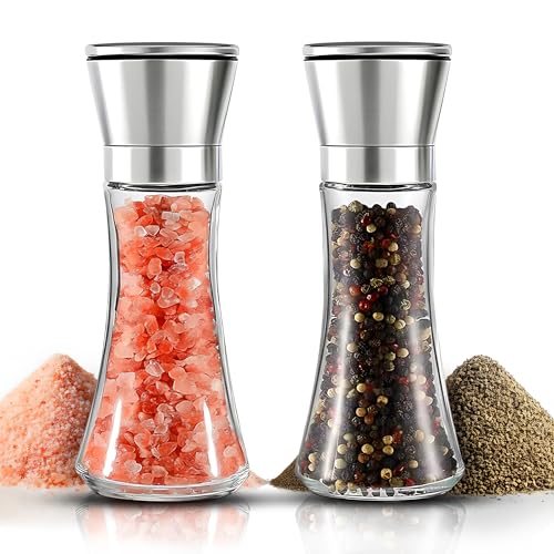 Consejos para Comprar Molinillos de pimienta para comprar online. 41 RKINC 2Pcs de Molinillo Manual de Sal y Pimienta, Moledor de Especias de Acero Inoxidabley Vidrio con Rudeza Ajustable para Pimienta, Especias o Sal Marino (6 oz/180 ml)