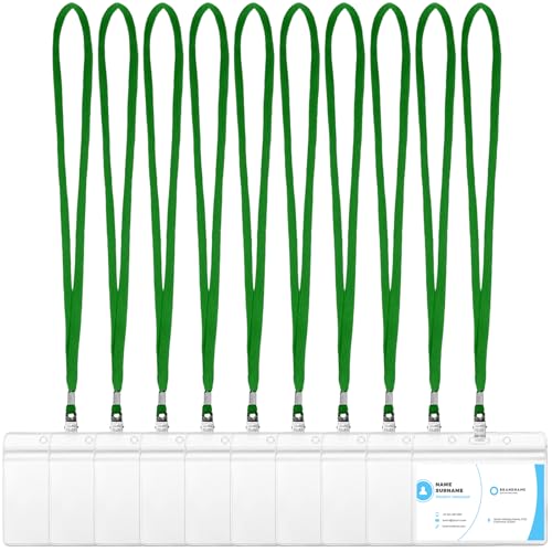 Image of Marspark 10 Sets 4 inchx3 inch Name Badge Holder with Lanyard Bulk, Dark Green