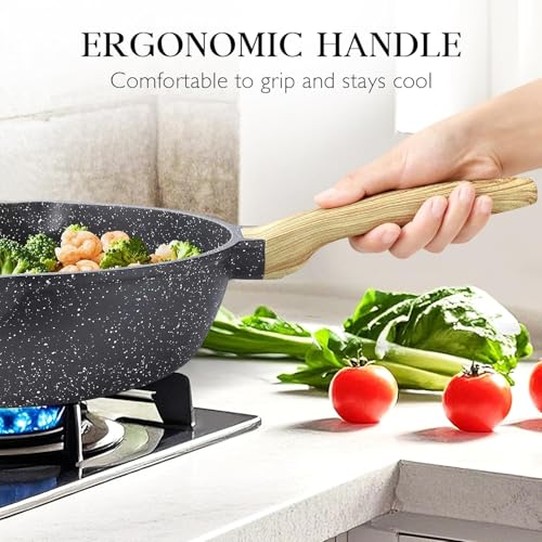 Image of Non Stick Frying Pan 8 Inch, PFOA Free Granite Egg,Induction & Gas, Frying (8-Inch, Black)
