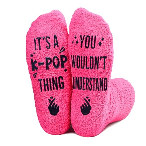 Nhemeylp Kpop Gifts for K-POP Lovers, It's A K-POP Thing Fluffy Socks for Women Men Non-Slip Cozy Novelty Socks for Birthday, Christmas New Year (Pink)