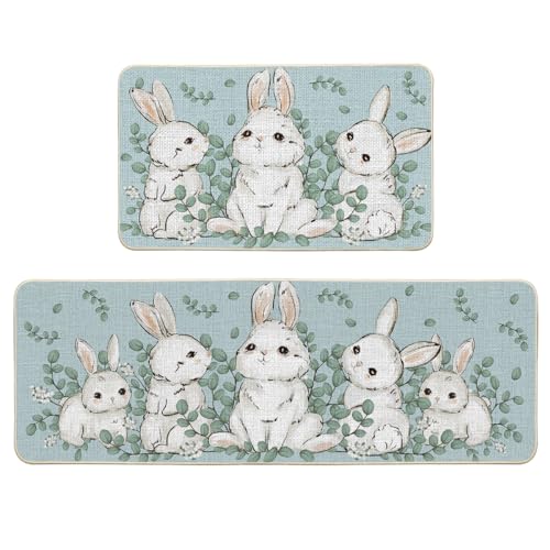 Eucalyptus Bunny Kitchen Mats for Floor, 17x29 and 17x47 Inch