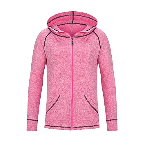 LolaRun Women M-2X Comfort Athletic Space dye Solid Pocket Zip Long Sleeve Hoodie Jacket Running Yoga (Pink, M/L)