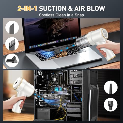 Image of KMM Handheld Car Vacuum Cleaner, 9000PA Vacuum Cleaner & Air Duster, 120W High Power Vacuum Portable Cordless, Hand Held Vacuum Rechargeable with Multi-Nozzles & LED Light for Home, Car, Office